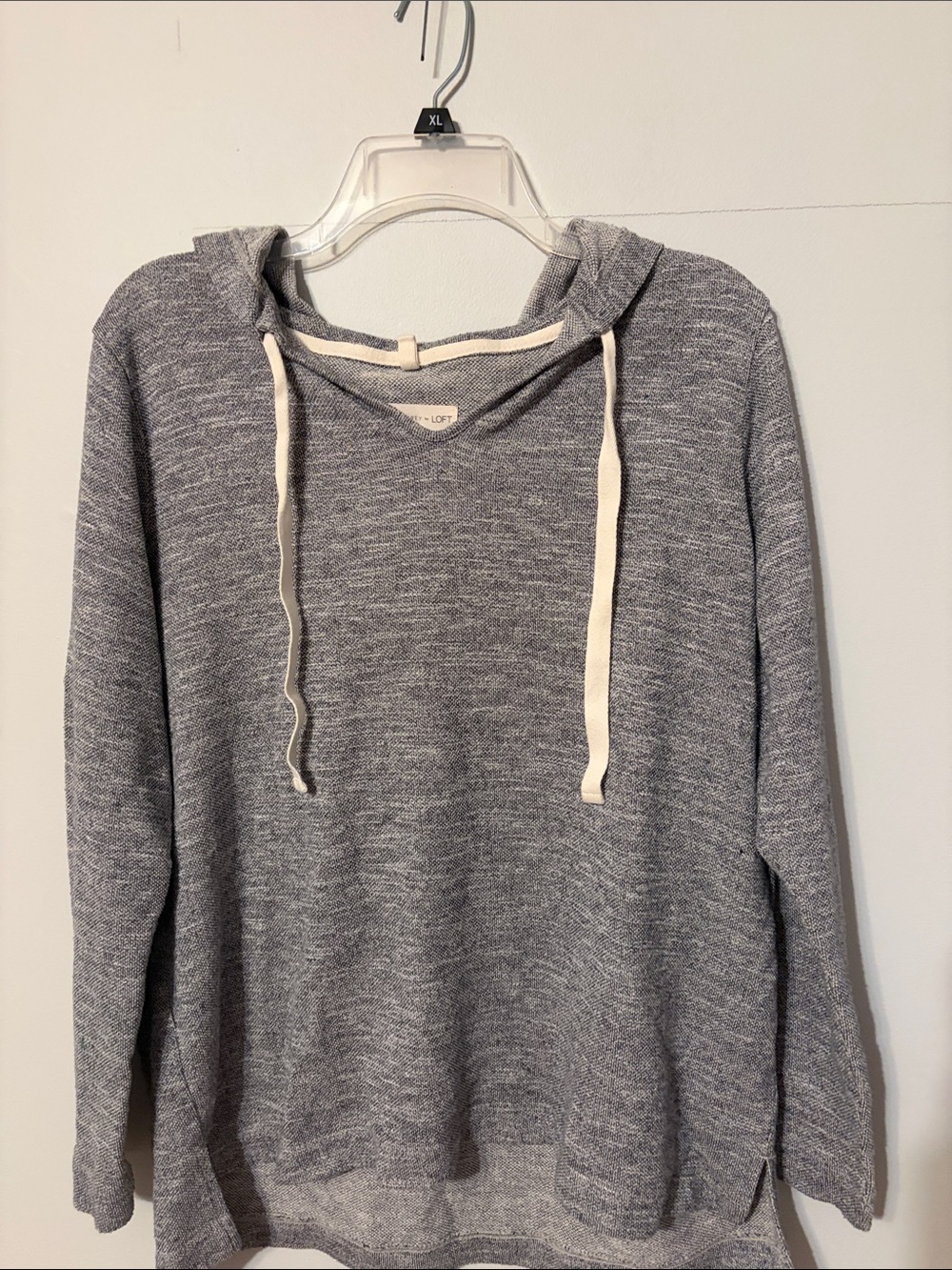 Lou & Grey Heather Gray Hoodie with off white Drawstrings. Large. Blended fabric